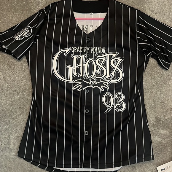 Rare Disney Gracey Manor Ghosts 93 Jersey Large Black Stripes - Picture 1 of 11